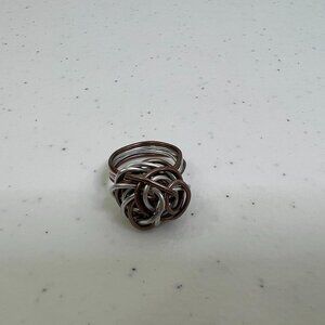 Wire Wrapped Ring Size 7 Gray Swirl Mixed Metal Twisted Silver Tone‎ Cluster